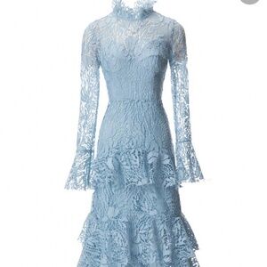 👗Miss Rosier 👗Pascale blue-lace ruffle layered midi dress M